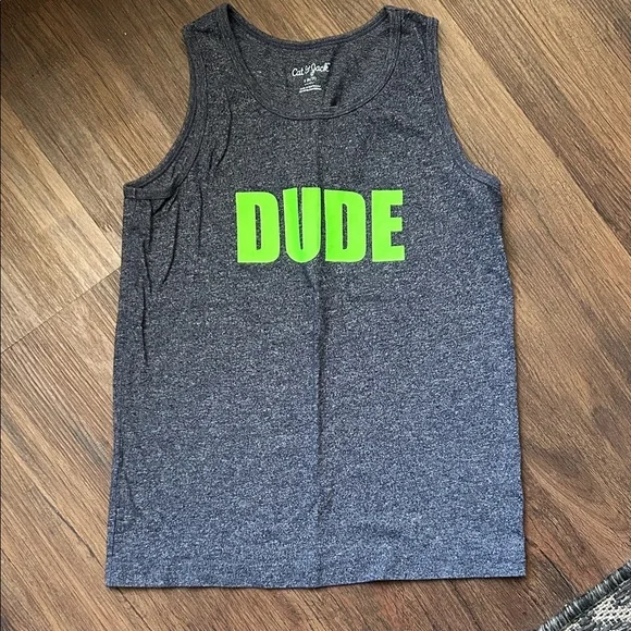 Cat & Jack blue/green "Dude" sleeveless tank top, kids size small 6/7 - Picture 1 of 2